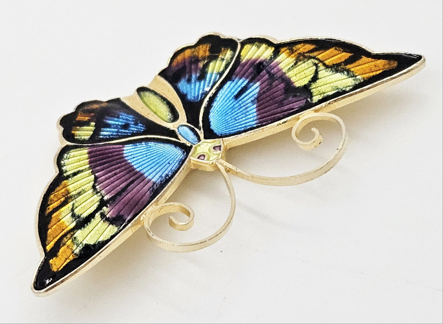 David Andersen Jewelry David Andersen Gilt Sterling Multi-Color Enamel HUGE Butterfly Brooch 1940s