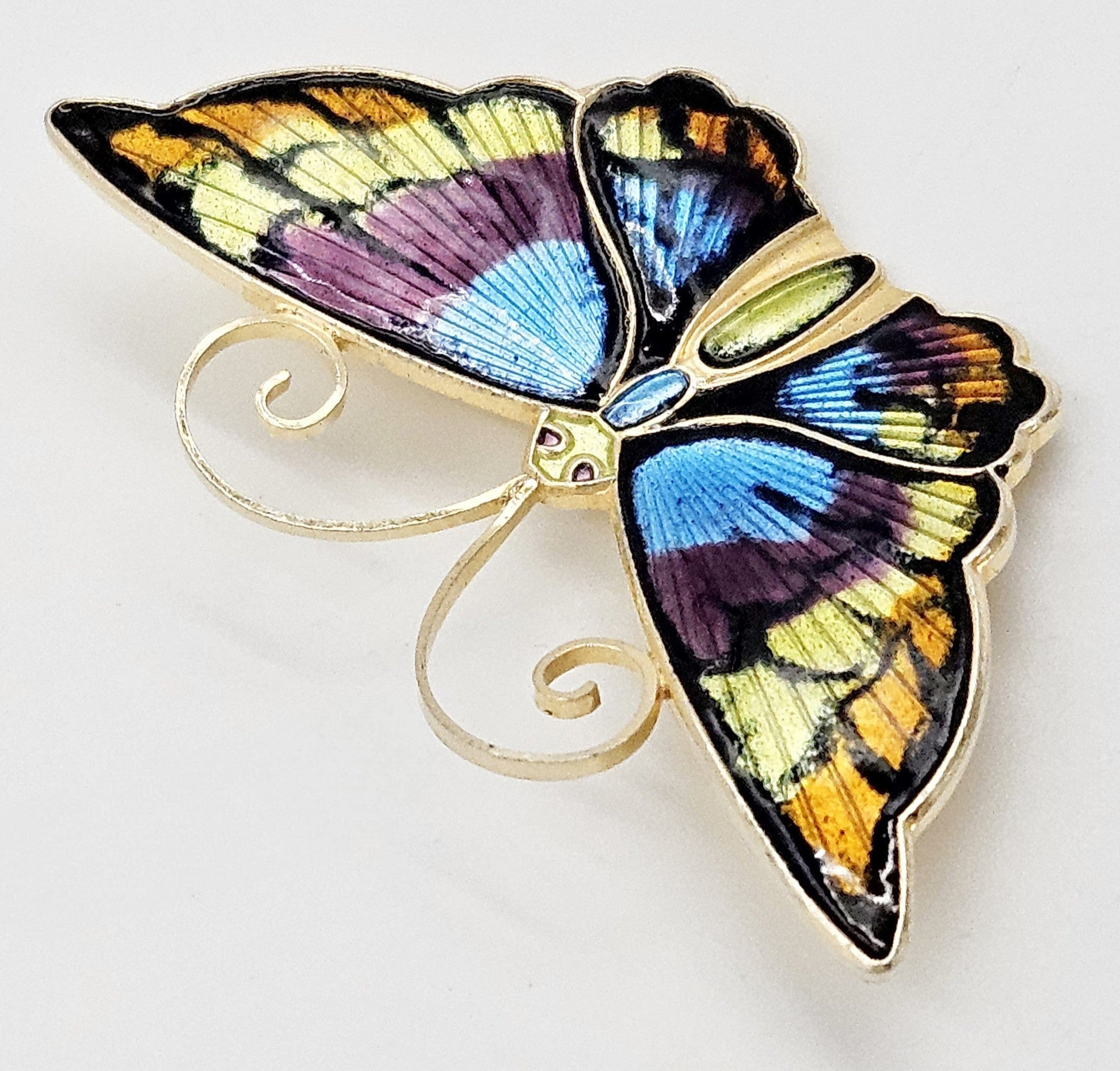 David Andersen Jewelry David Andersen Gilt Sterling Multi-Color Enamel HUGE Butterfly Brooch 1940s