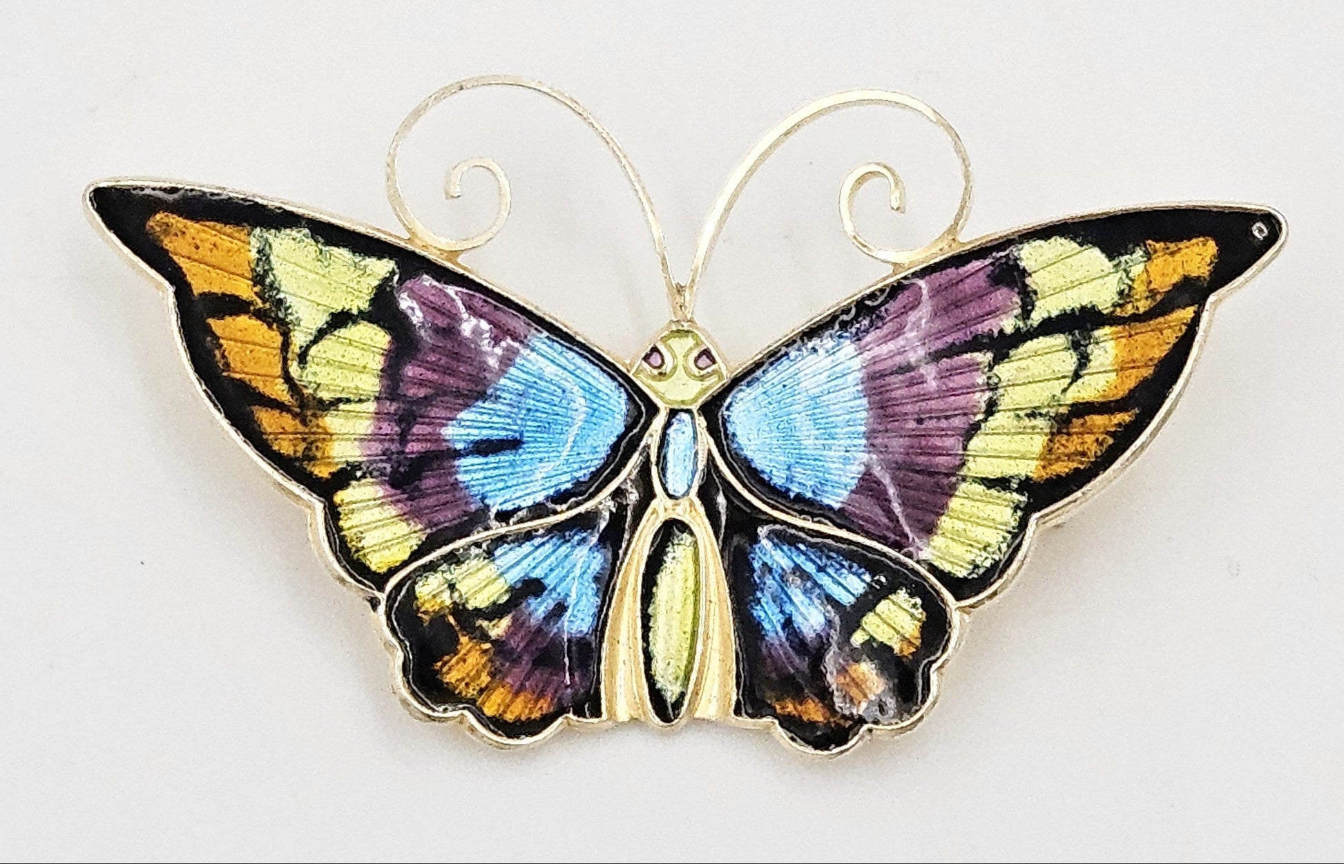 David Andersen Jewelry David Andersen Gilt Sterling Multi-Color Enamel HUGE Butterfly Brooch 1940s