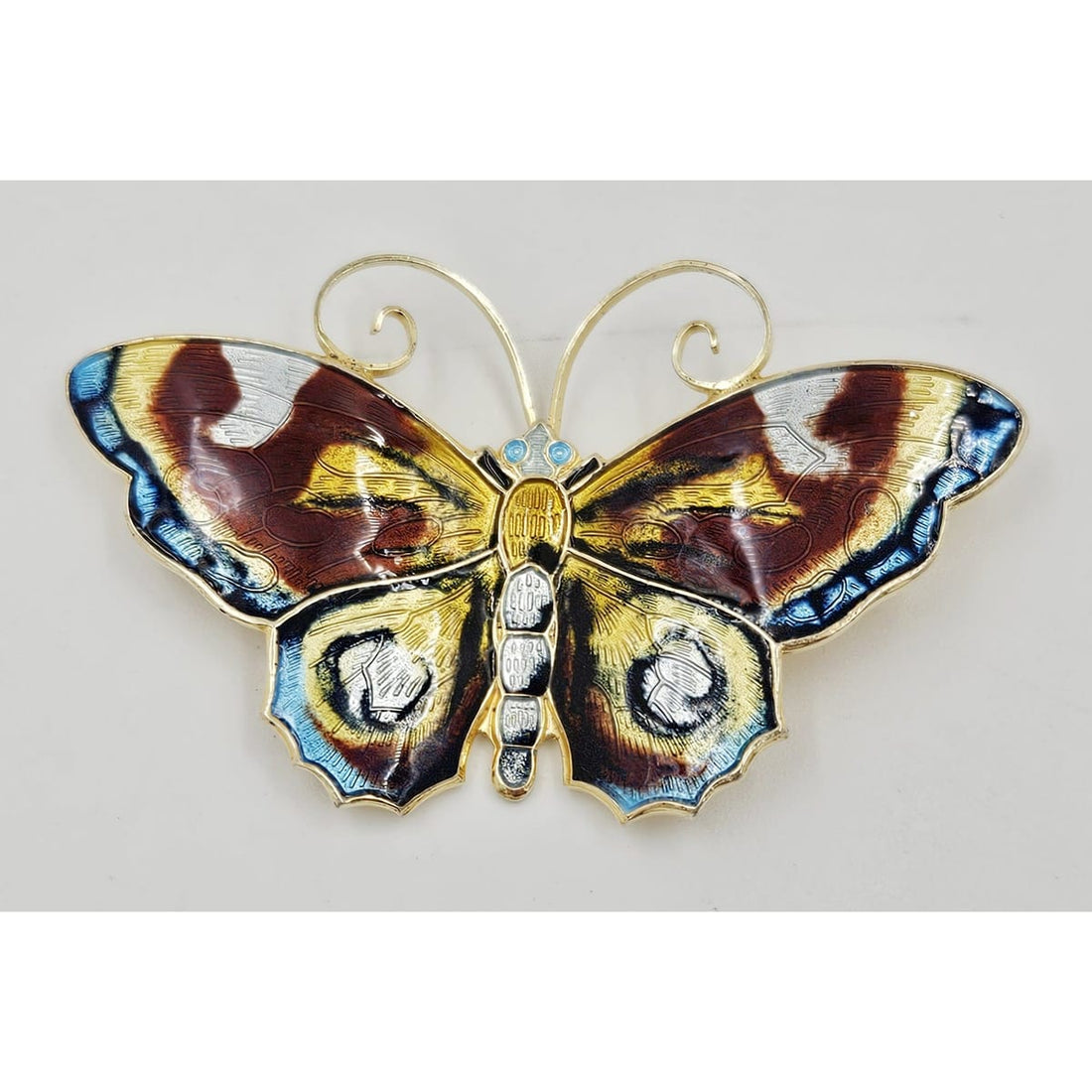 David Andersen Jewelry David Andersen Gilt Sterling Multi-Color Enamel HUGE Butterfly Brooch 1940s