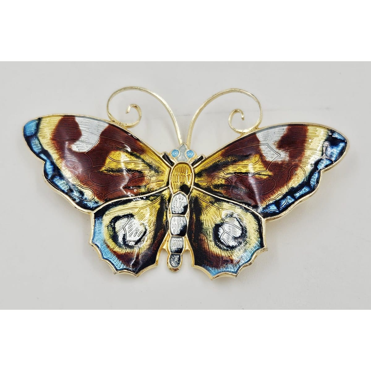 David Andersen Jewelry David Andersen Gilt Sterling Multi-Color Enamel HUGE Butterfly Brooch 1940s