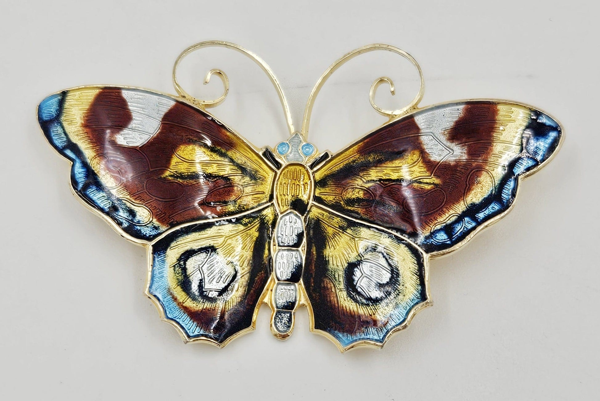 David Andersen Jewelry David Andersen Gilt Sterling Multi-Color Enamel HUGE Butterfly Brooch 1940s