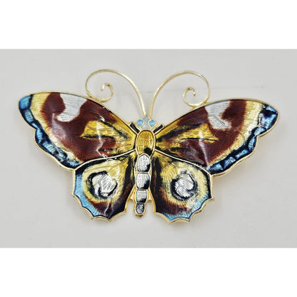David Andersen Jewelry David Andersen Gilt Sterling Multi-Color Enamel HUGE Butterfly Brooch 1940s