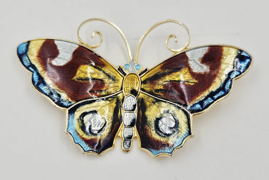 David Andersen Jewelry David Andersen Gilt Sterling Multi-Color Enamel HUGE Butterfly Brooch 1940s