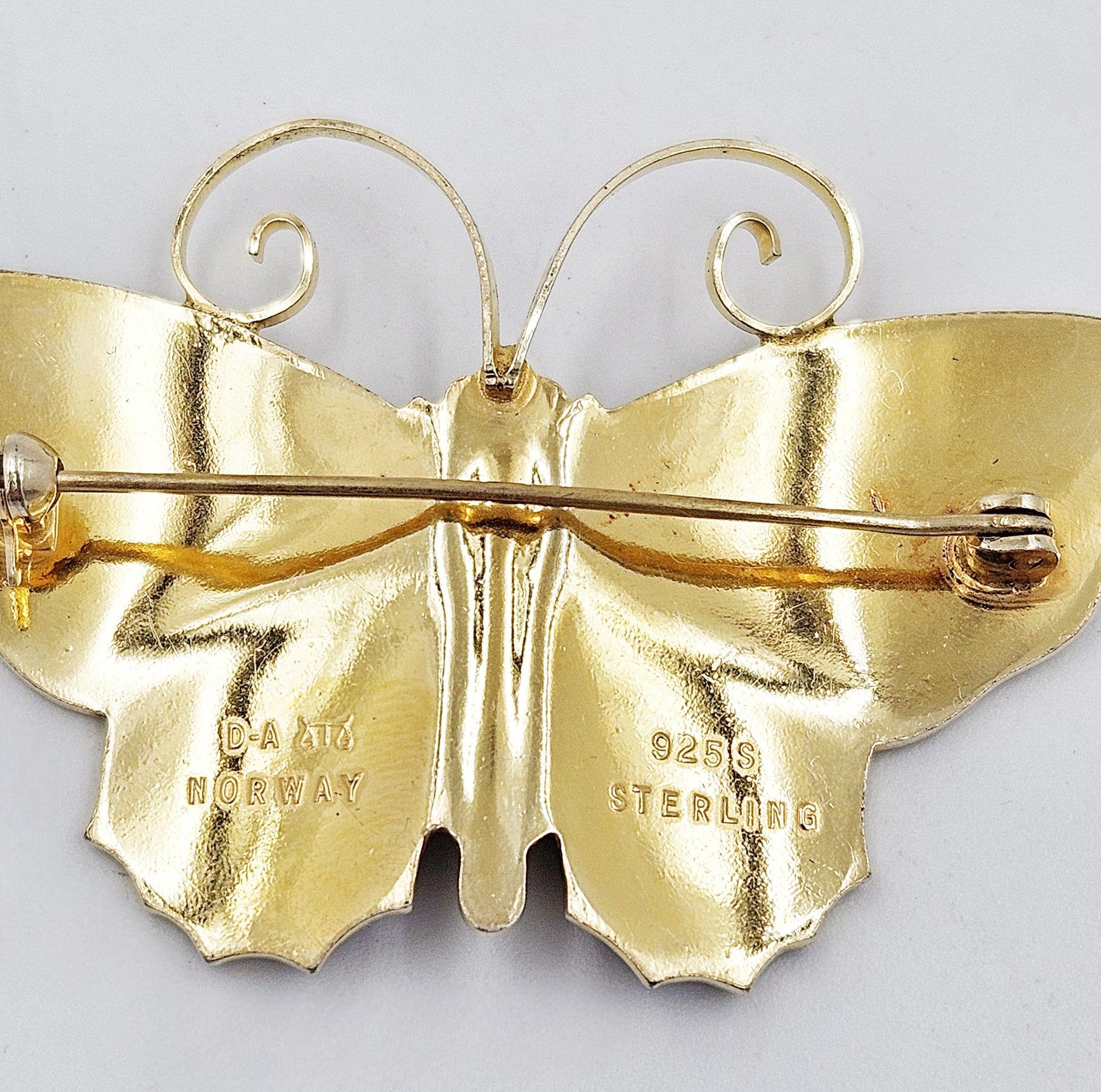 David Andersen Jewelry David Andersen Gilt Sterling Multi-Color Enamel HUGE Butterfly Brooch 1940s