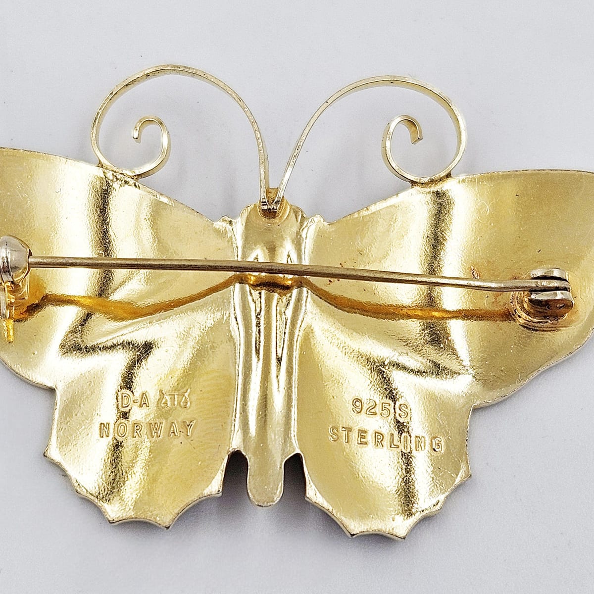 David Andersen Jewelry David Andersen Gilt Sterling Multi-Color Enamel HUGE Butterfly Brooch 1940s