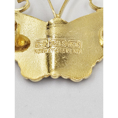 David Andersen Jewelry David Andersen Gilt Sterling Multi-Color Enamel Large Butterfly Brooch 1940s