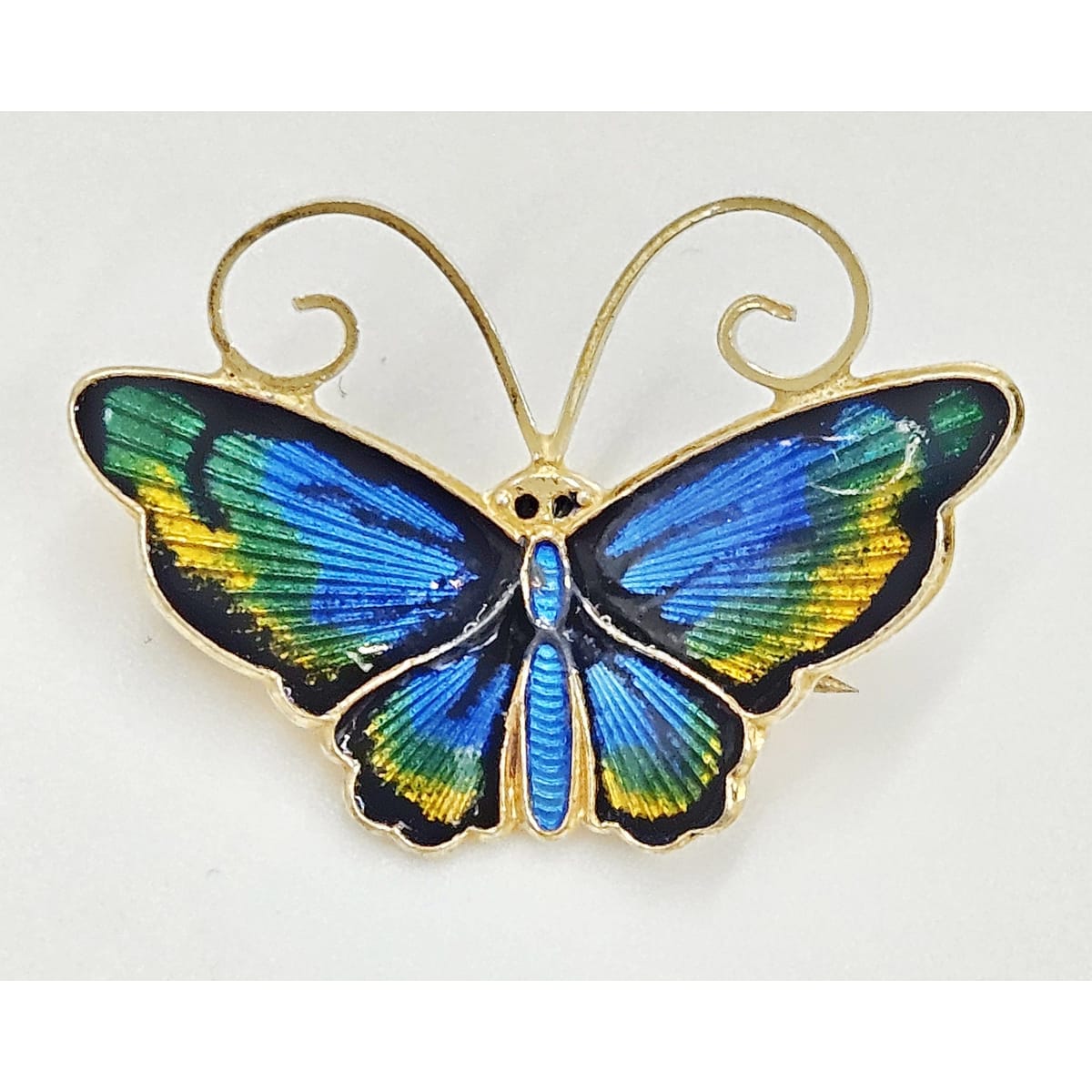David Andersen Jewelry David Andersen Gilt Sterling Multi-Color Enamel Large Butterfly Brooch 1940s
