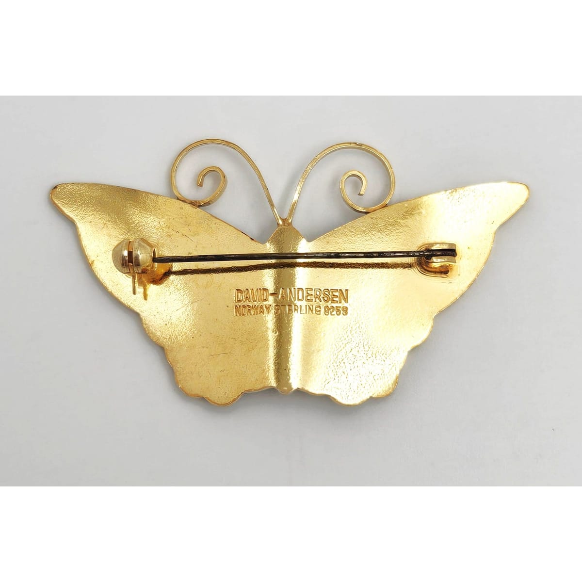 David Andersen Jewelry David Andersen Norway Gilt Sterling Multi-Color Enamel Butterfly Brooch 1940s