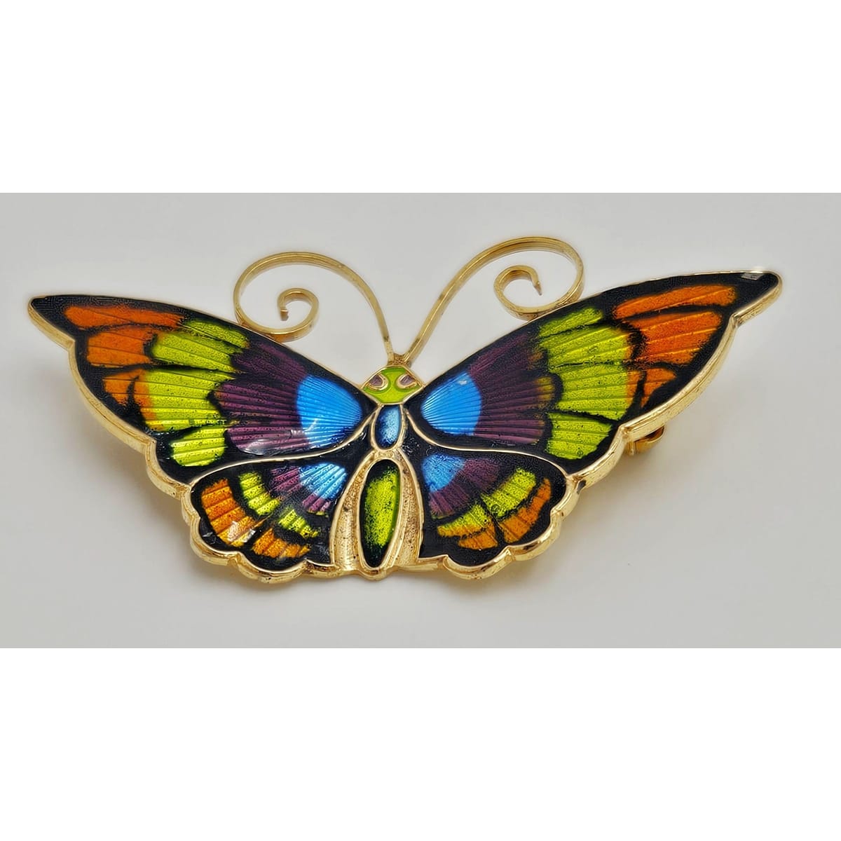 David Andersen Jewelry David Andersen Norway Gilt Sterling Multi-Color Enamel Butterfly Brooch 1940s