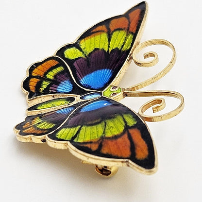 David Andersen Jewelry David Andersen Norway Gilt Sterling Multi-Color Enamel Butterfly Brooch 1940s