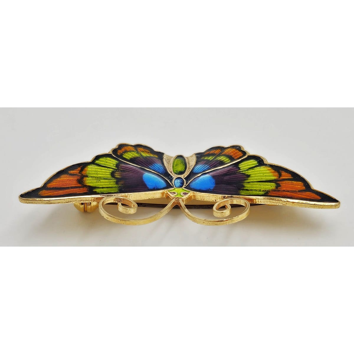 David Andersen Jewelry David Andersen Norway Gilt Sterling Multi-Color Enamel Butterfly Brooch 1940s