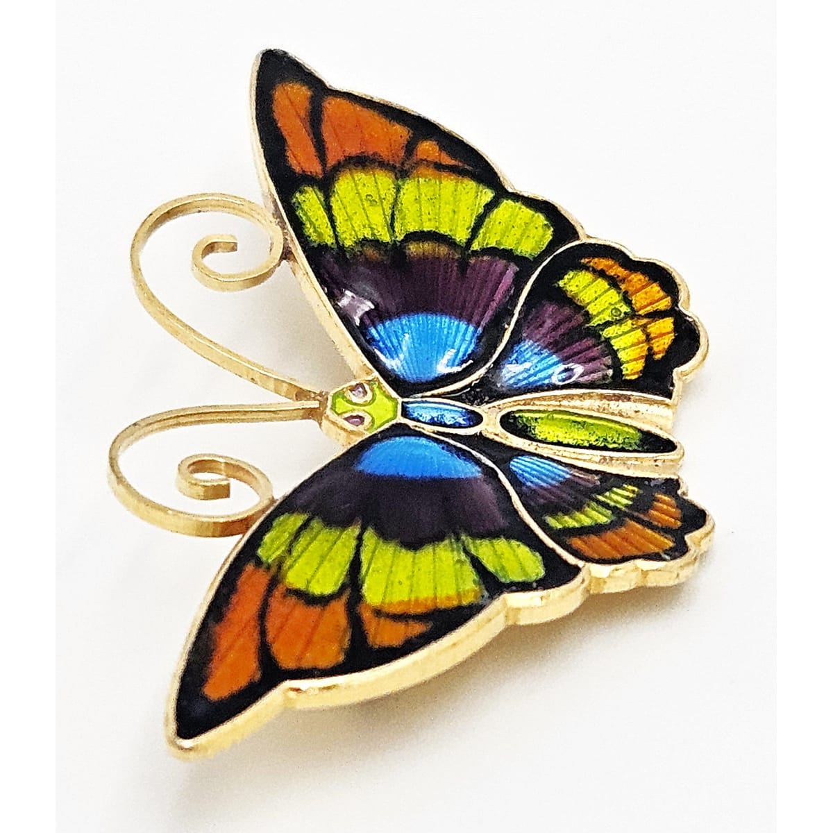 David Andersen Jewelry David Andersen Norway Gilt Sterling Multi-Color Enamel Butterfly Brooch 1940s