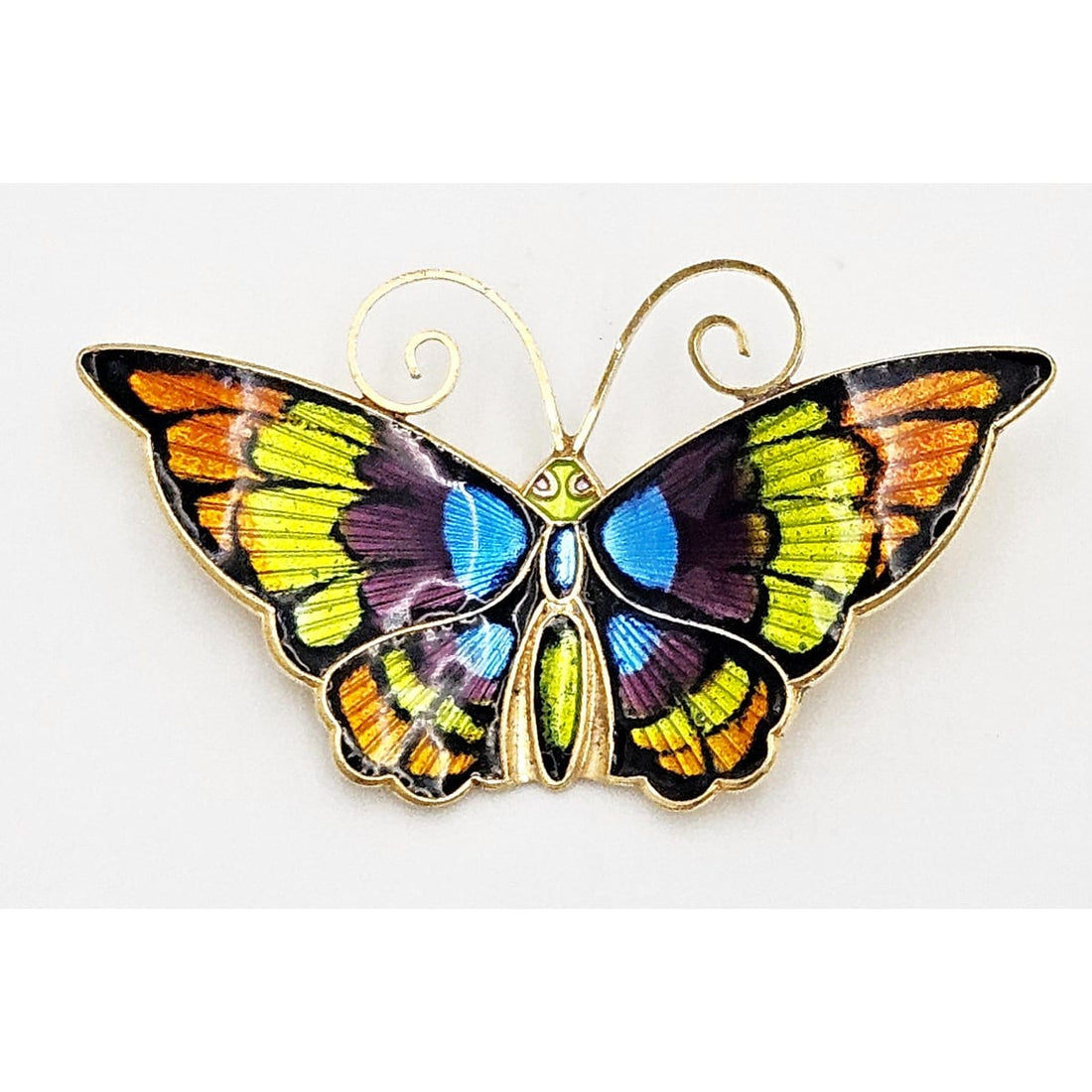 David Andersen Jewelry David Andersen Norway Gilt Sterling Multi-Color Enamel Butterfly Brooch 1940s