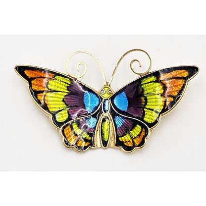 David Andersen Jewelry David Andersen Norway Gilt Sterling Multi-Color Enamel Butterfly Brooch 1940s