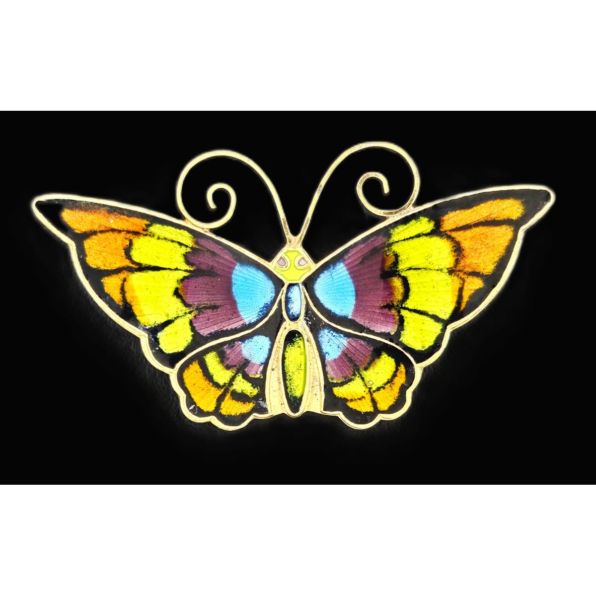 David Andersen Jewelry David Andersen Norway Gilt Sterling Multi-Color Enamel Butterfly Brooch 1940s