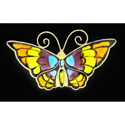David Andersen Jewelry David Andersen Norway Gilt Sterling Multi-Color Enamel Butterfly Brooch 1940s