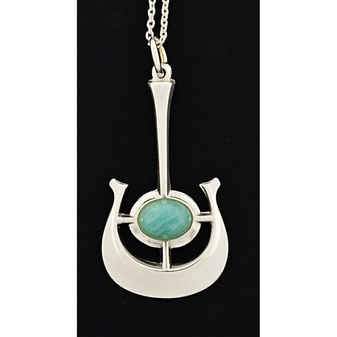 David Andersen Jewelry David Andersen Norway Sterling Amazonite Modernist Viking Ship Necklace 1960s