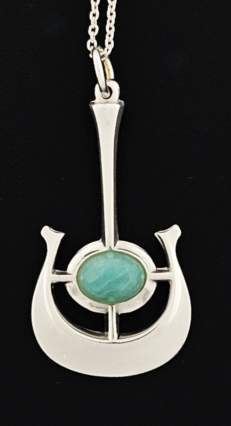 David Andersen Jewelry David Andersen Norway Sterling Amazonite Modernist Viking Ship Necklace 1960s