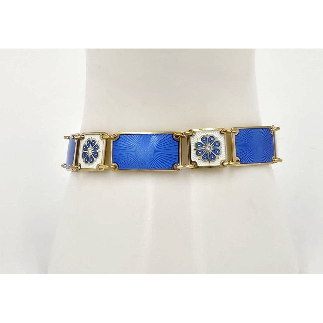 David Andersen Jewelry David Andersen Norway Sterling &amp; Enamel Art Deco Floral Panel Bracelet 1940s