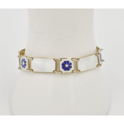 David Andersen Jewelry David Andersen Norway Sterling &amp; Enamel Art Deco Floral Panel Link Bracelet 40s