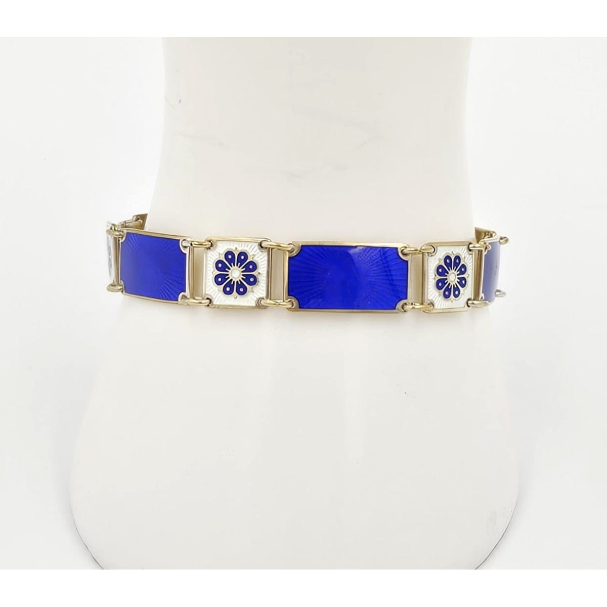 David Andersen Jewelry David Andersen Norway Sterling &amp; Enamel Art Deco Floral Panel Link Bracelet 40s