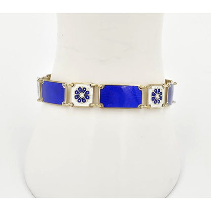 David Andersen Jewelry David Andersen Norway Sterling &amp; Enamel Art Deco Floral Panel Link Bracelet 40s