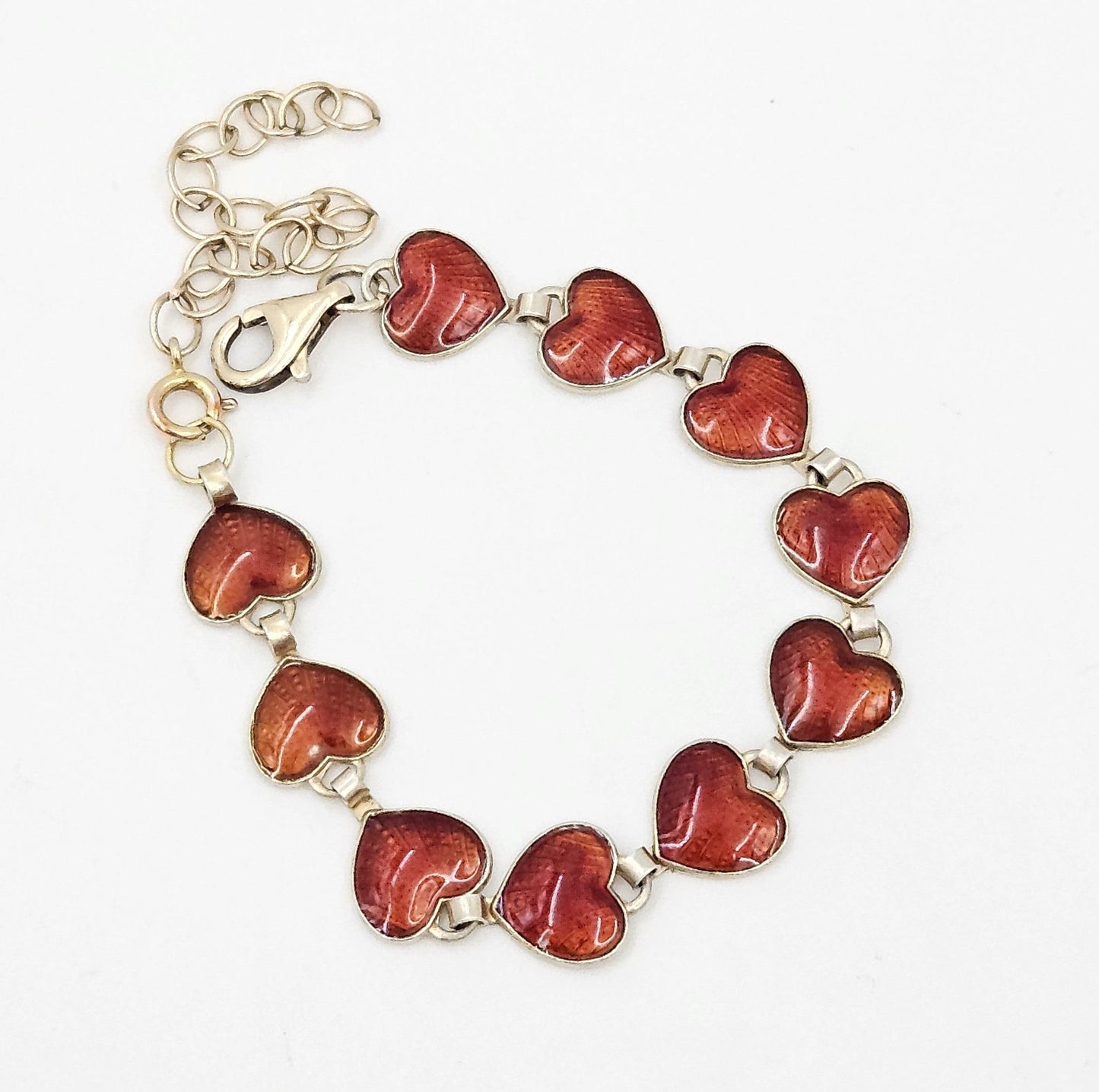 David Andersen Jewelry David Andersen Norway Sterling Enamel Hearts Link Bracelet 1940s