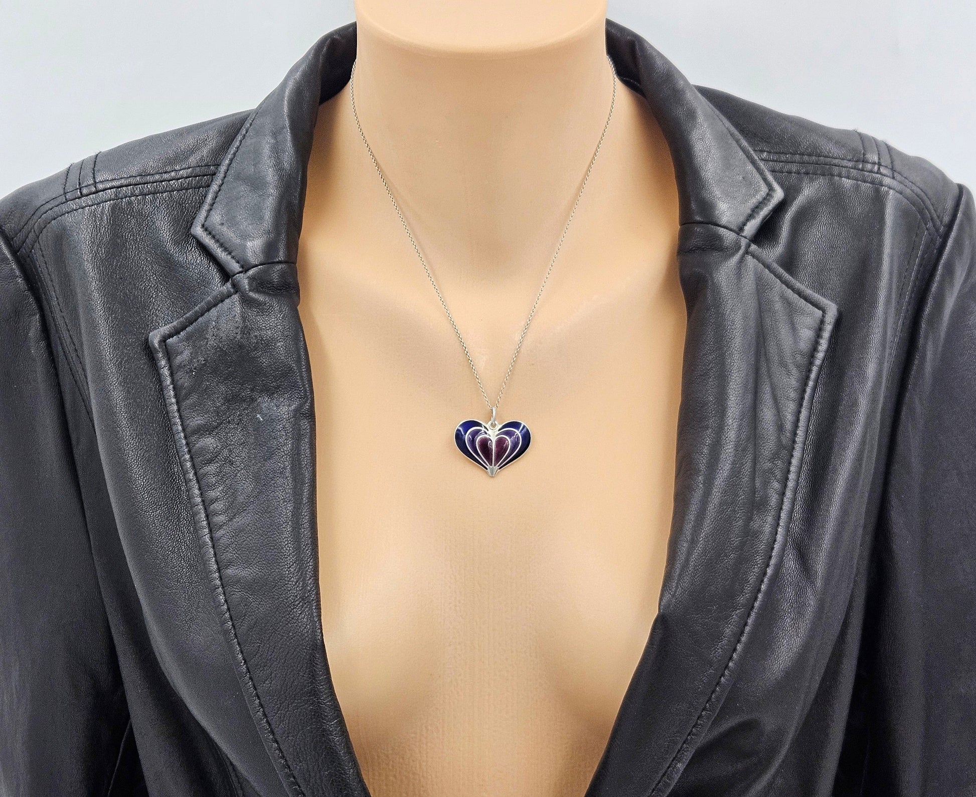 David Andersen Jewelry David Andersen Norway Sterling Enamel Modernist Heart Necklace Circa 1960s