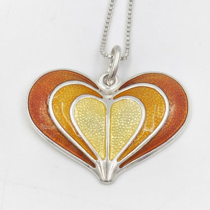 David Andersen Jewelry David Andersen Norway Sterling Enamel Modernist Heart Pendant Necklace 1950s