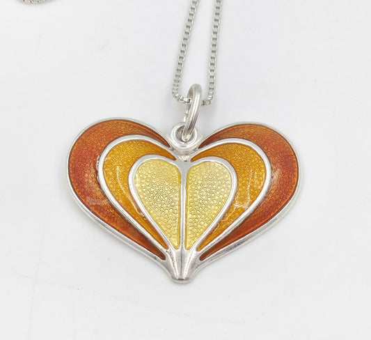 David Andersen Jewelry David Andersen Norway Sterling Enamel Modernist Heart Pendant Necklace 1950s