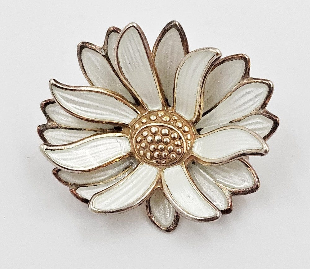 David Andersen Jewelry David Andersen Sterling Silver Guilloche Enamel Sunflower Brooch C. 1950s