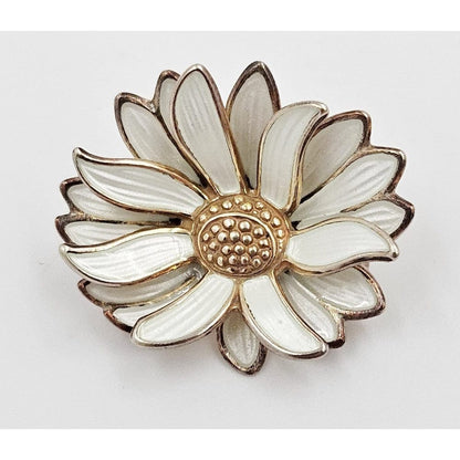 David Andersen Jewelry David Andersen Sterling Silver Guilloche Enamel Sunflower Brooch C. 1950s