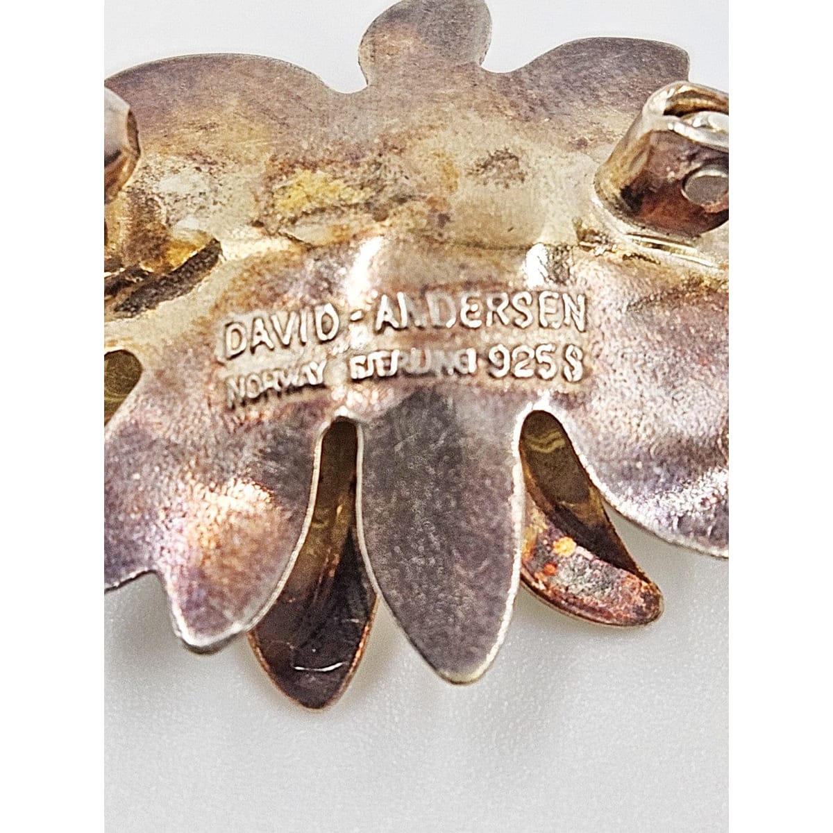 David Andersen Jewelry David Andersen Sterling Silver Guilloche Enamel Sunflower Brooch C. 1950s