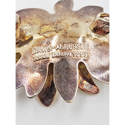David Andersen Jewelry David Andersen Sterling Silver Guilloche Enamel Sunflower Brooch C. 1950s