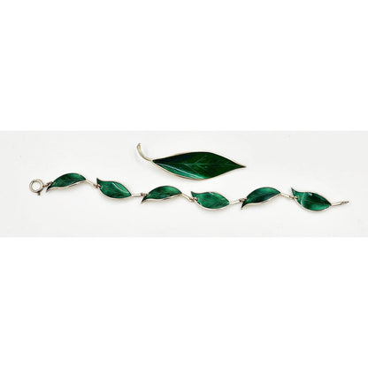 David Andersen Jewelry David Andersen WW Sterling &amp; Enamel Leaves Bracelet and Brooch Set 1950s
