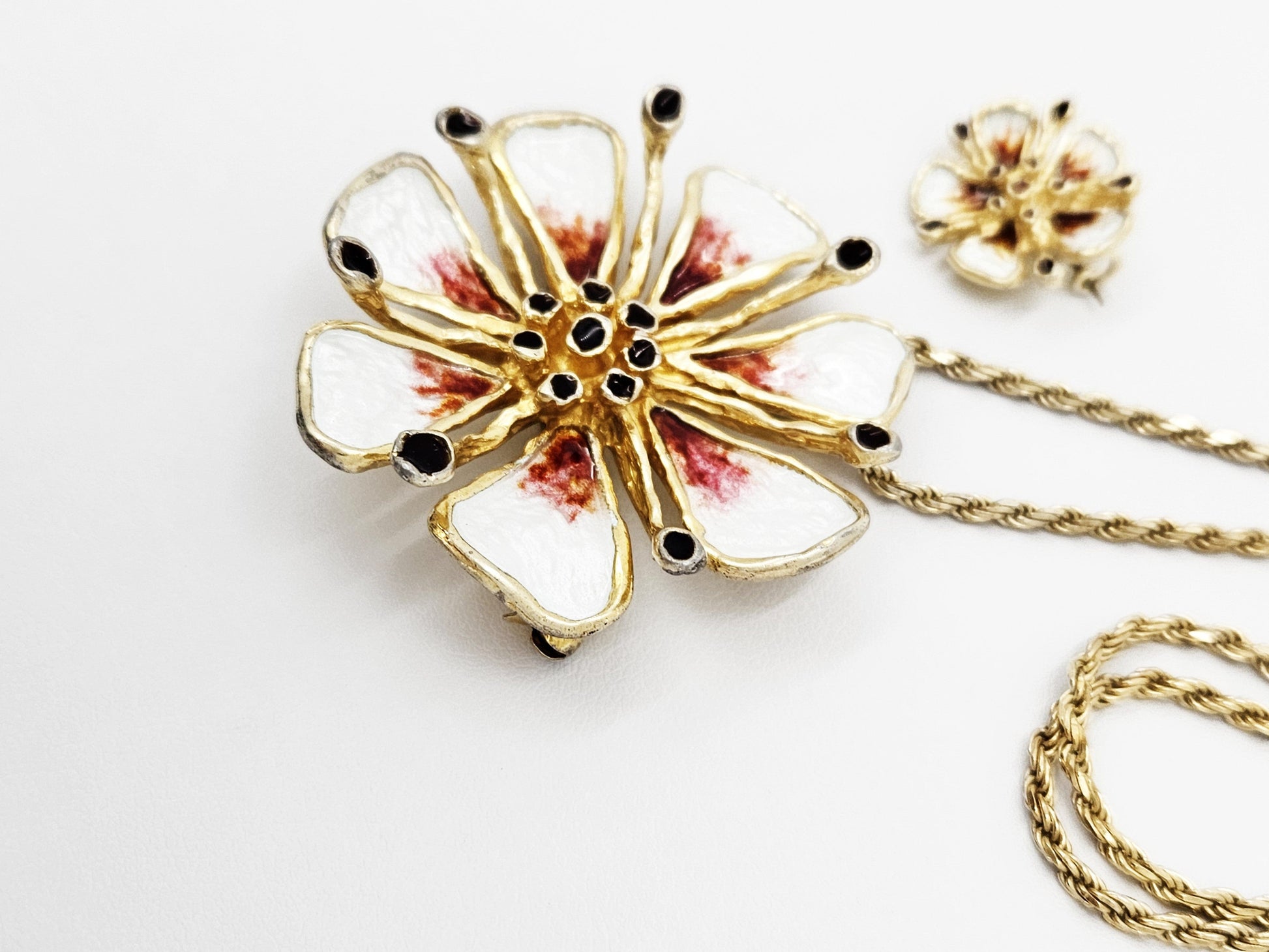 David Andersen Jewelry Otteren for David Andersen Sterling Enamel HUGE 3D Flower Necklace '60s RARE