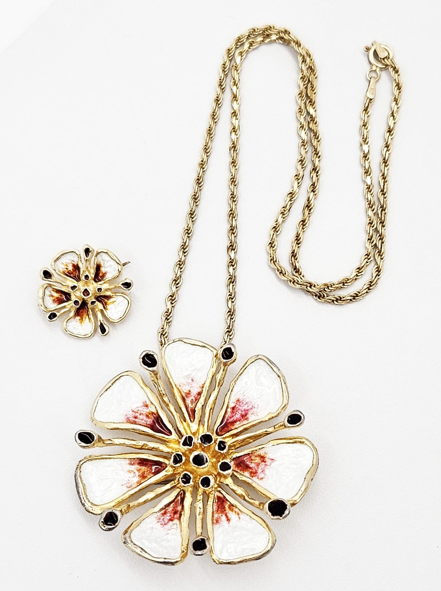 David Andersen Jewelry Otteren for David Andersen Sterling Enamel HUGE 3D Flower Necklace '60s RARE