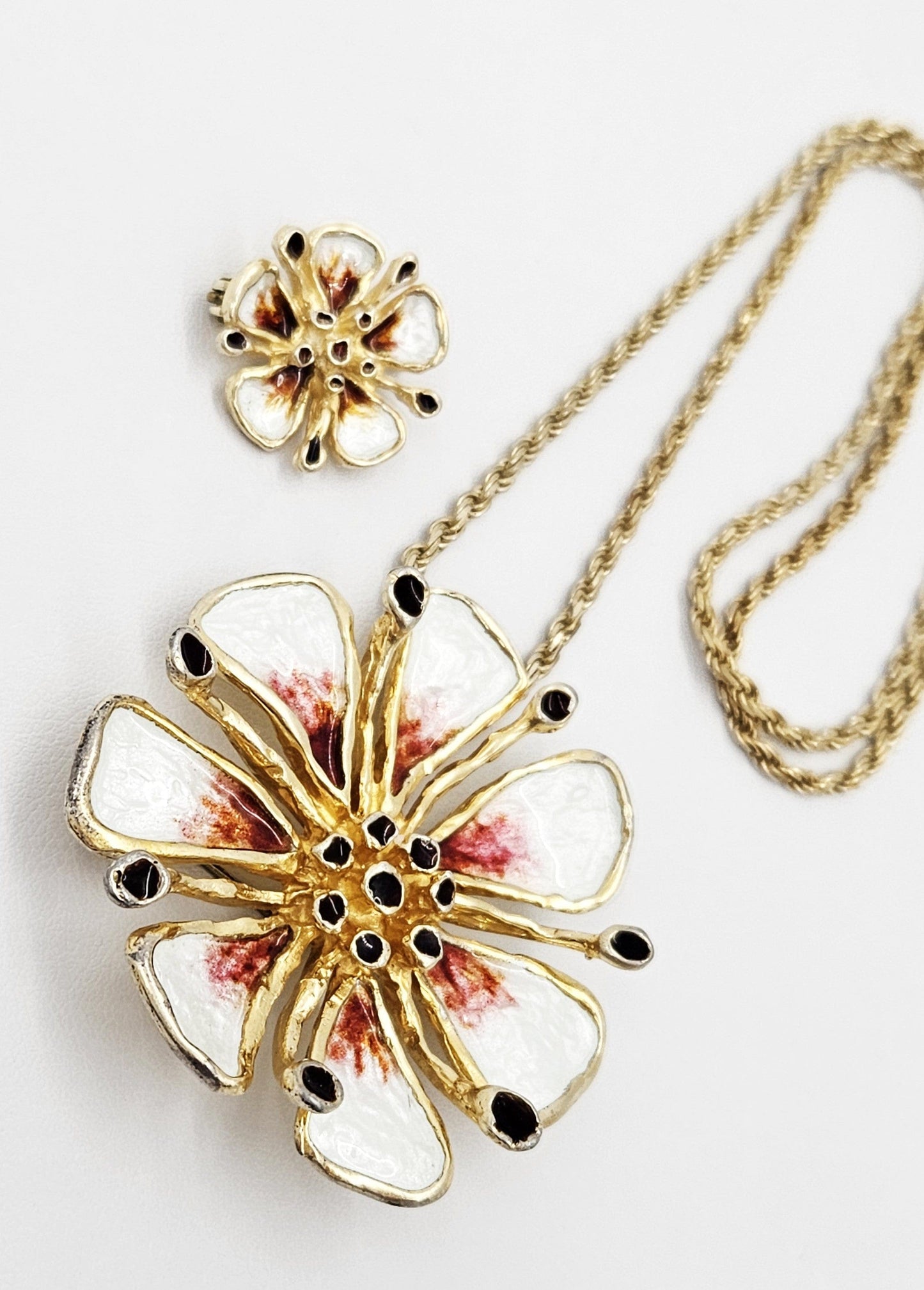 David Andersen Jewelry Otteren for David Andersen Sterling Enamel HUGE 3D Flower Necklace '60s RARE