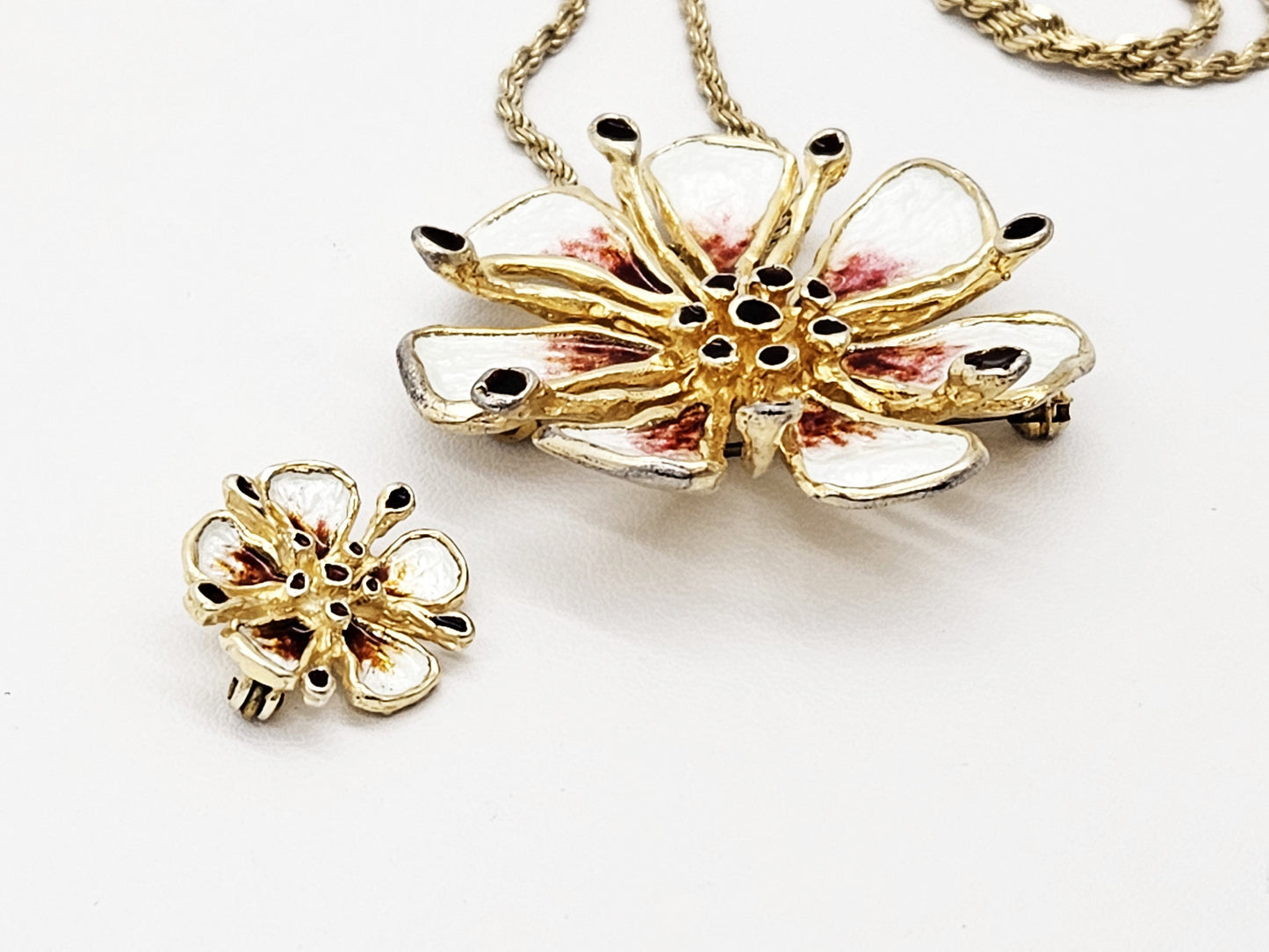 David Andersen Jewelry Otteren for David Andersen Sterling Enamel HUGE 3D Flower Necklace '60s RARE