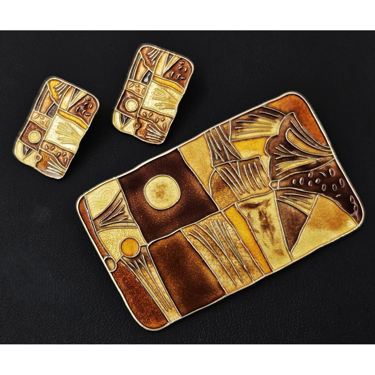 David Andersen Jewelry RARE David Andersen 925 Enamel Autumn 4 Seasons Brooch Earrings Set 1959