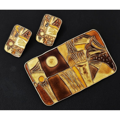 David Andersen Jewelry RARE David Andersen 925 Enamel Autumn 4 Seasons Brooch Earrings Set 1959