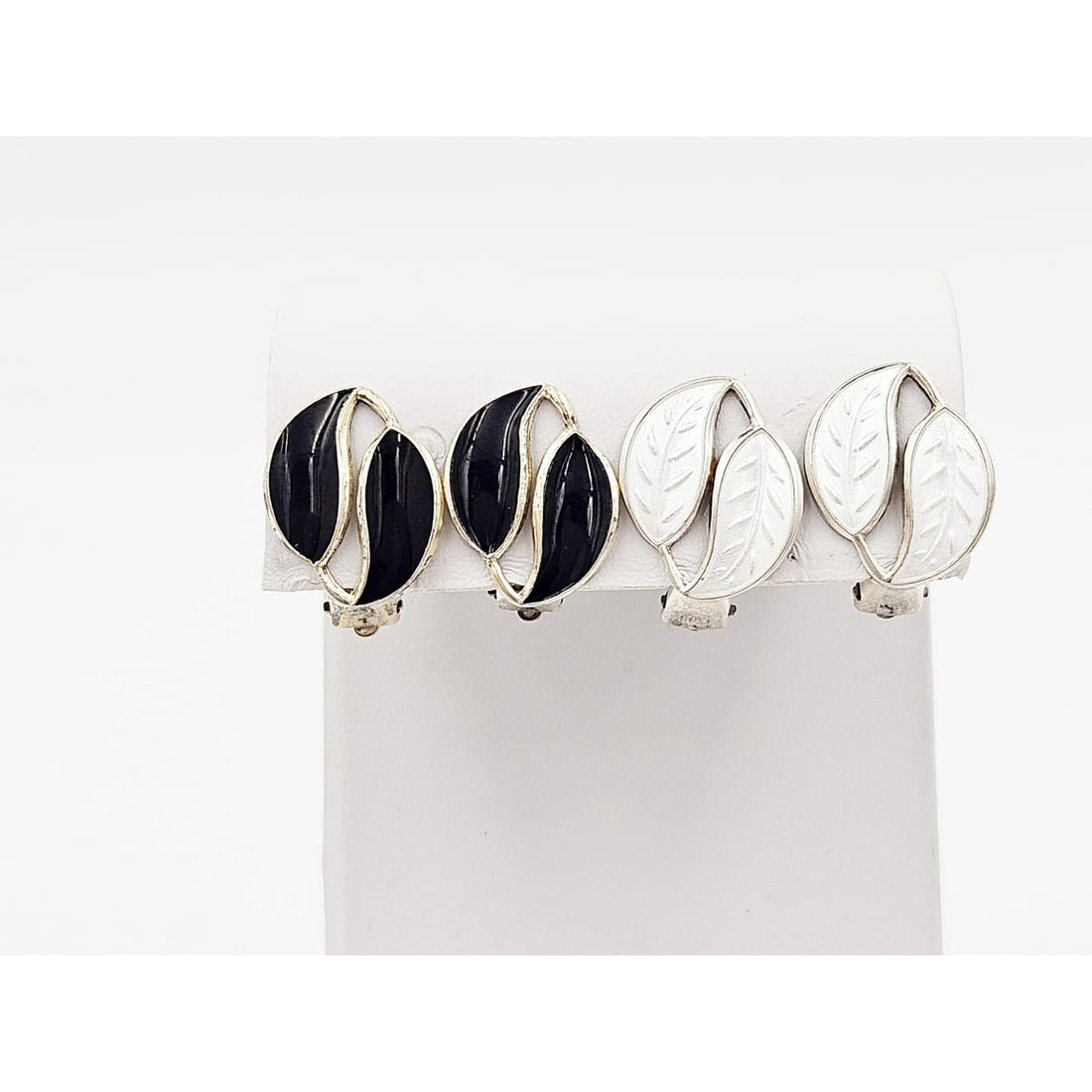 David Andersen Jewelry Set of 2 WW David Andersen Norway Sterling &amp; Enamel Leaf Earrings 1950s
