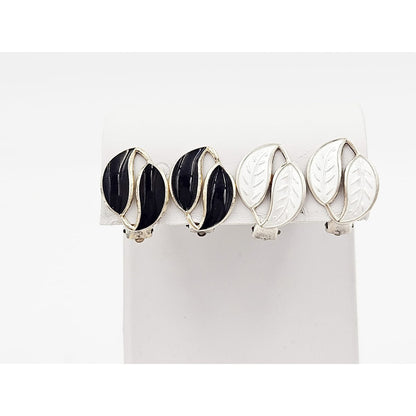 David Andersen Jewelry Set of 2 WW David Andersen Norway Sterling &amp; Enamel Leaf Earrings 1950s
