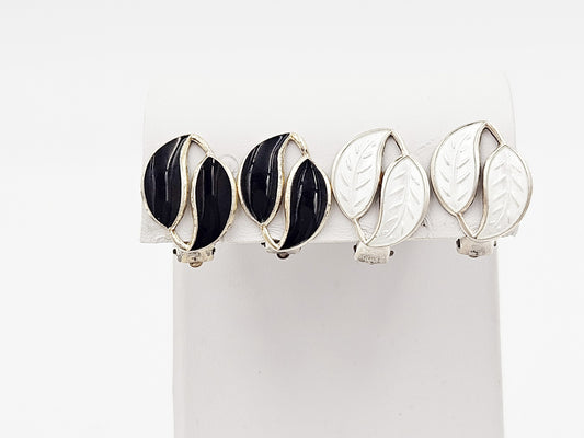 David Andersen Jewelry Set of 2 WW David Andersen Norway Sterling & Enamel Leaf Earrings 1950s