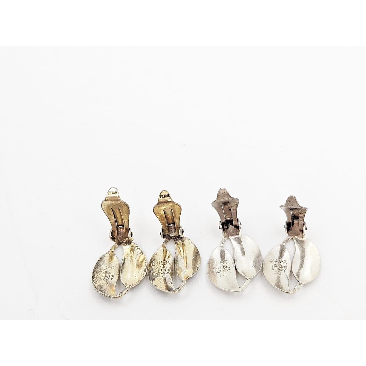 David Andersen Jewelry Set of 2 WW David Andersen Norway Sterling &amp; Enamel Leaf Earrings 1950s