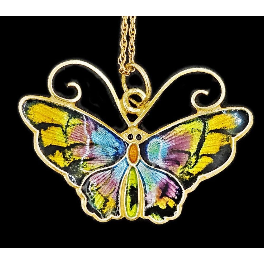 David Andersen Jewelry Superb David Andersen Norway Gilt Sterling Butterfly Necklace Circa 1940s