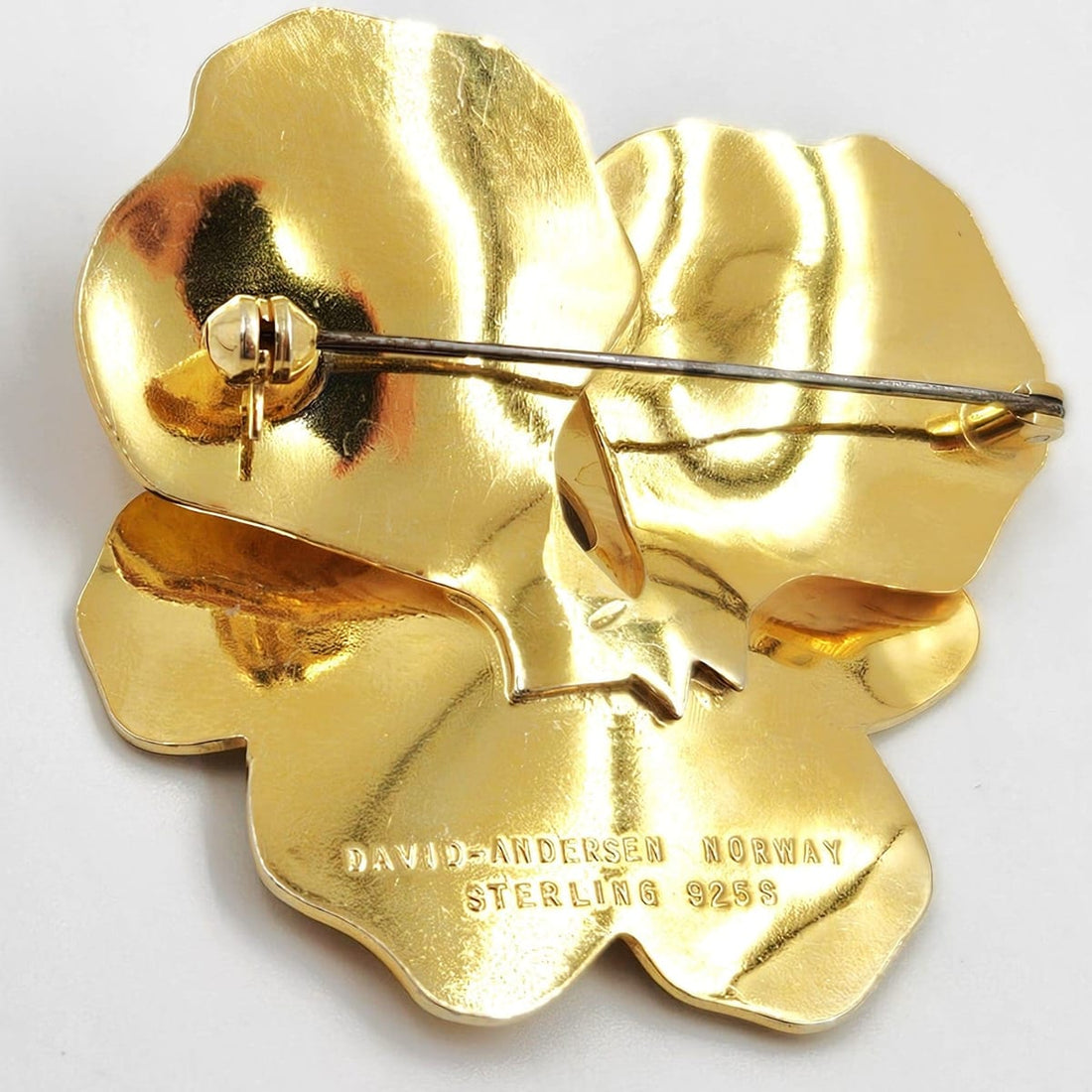 David Andersen Jewelry Superb David Andersen Norway Sterling Enamel XL 3-D Pansy Brooch C. 1940s