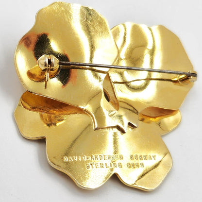 David Andersen Jewelry Superb David Andersen Norway Sterling Enamel XL 3-D Pansy Brooch C. 1940s