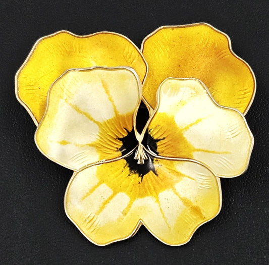 David Andersen Jewelry Superb David Andersen Norway Sterling Enamel XL 3-D Pansy Brooch C. 1940s